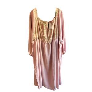 WBQ Womens Pink Plaid Size XXXL Dress Long Sleeve Square‎ Neck Midi NWT